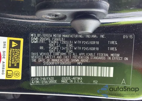 2015 Toyota Highlander Le Plus V6 from USA, damaged, VIN 5TDZKRFH7FS065002